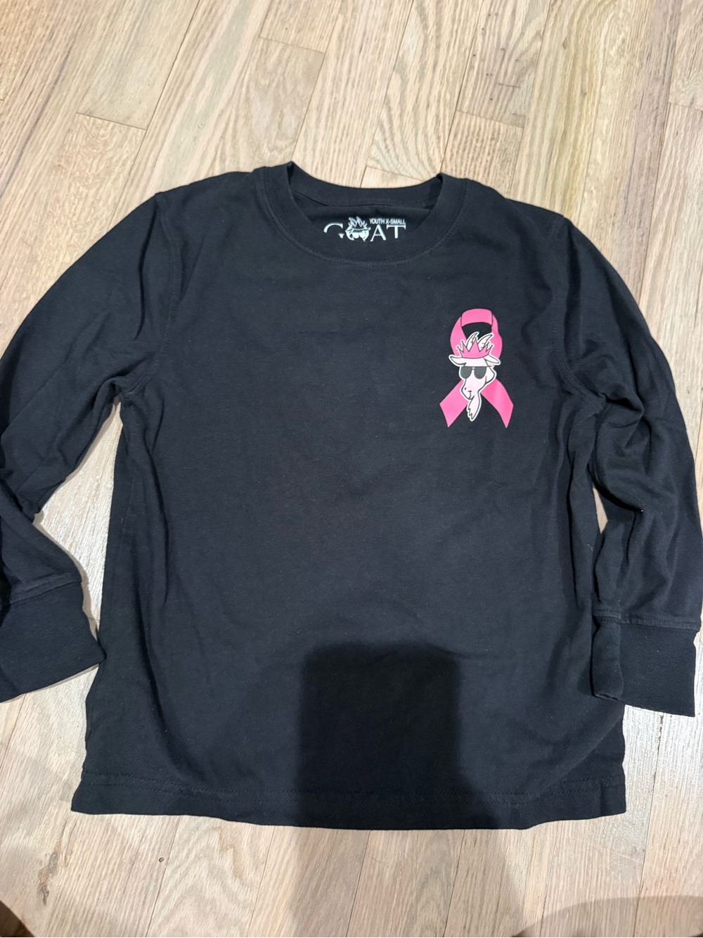 Kids' Black Long-Sleeve Tee with Pink Ribbon Graphic